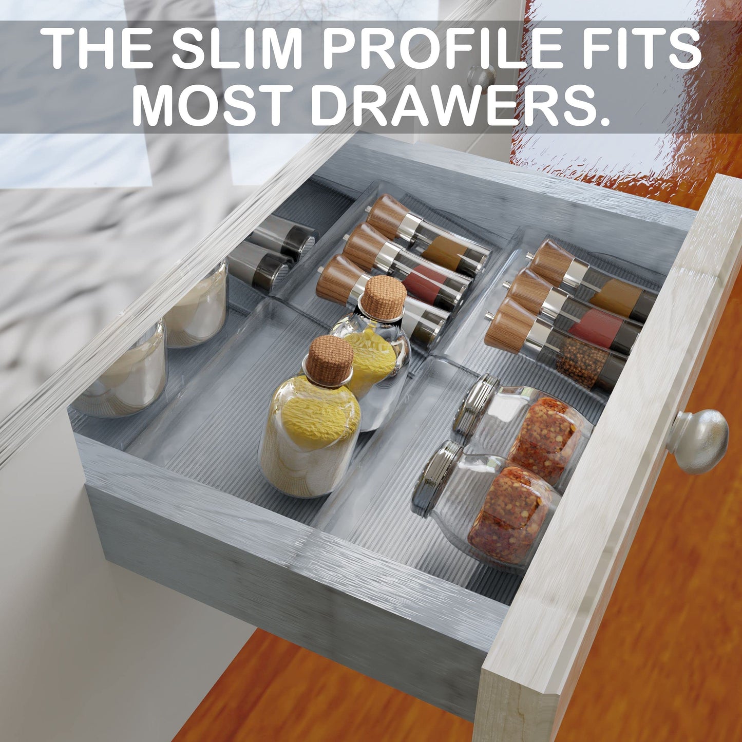 BaHoki Essentials 3 Tier Spice Rack- Kitchen Drawer Organizer - Clear Plastic Storage Rack for Kitchen Pantry - Perfect for Salt, Pepper, Spices and Seasonings