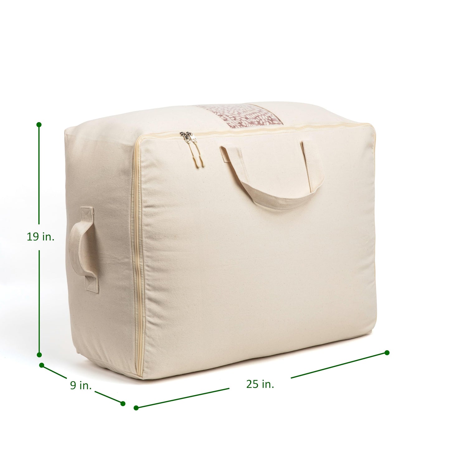 Soft Canvas Storage Bags with Zipper. Thick Breathable, 2pc King/Queen Comforter Organizer. Four Carrying Handles and Window. Large 25x19x9in Bag for Sheets Blankets Bedding Pillows, Clothes