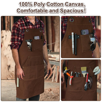 WEARXI Aprons for Men, Woodworking Apron with Tool Pockets, Canvas Work Apron for Woodworkers, Mechanics, Blacksmiths, Carpenters S-XXXL, Mens Aprons Gifts for Dad, Gifts for Father Day, Dad Gifts