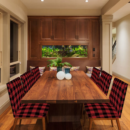 Whaline Buffalo Check Chair Covers Red Black Plaid Dining Chair Slipcovers Protector Removable Stretch Elastic Seat Covers for Party Kitchen Home Hotel Office Restaurant Decoration, 4Pcs