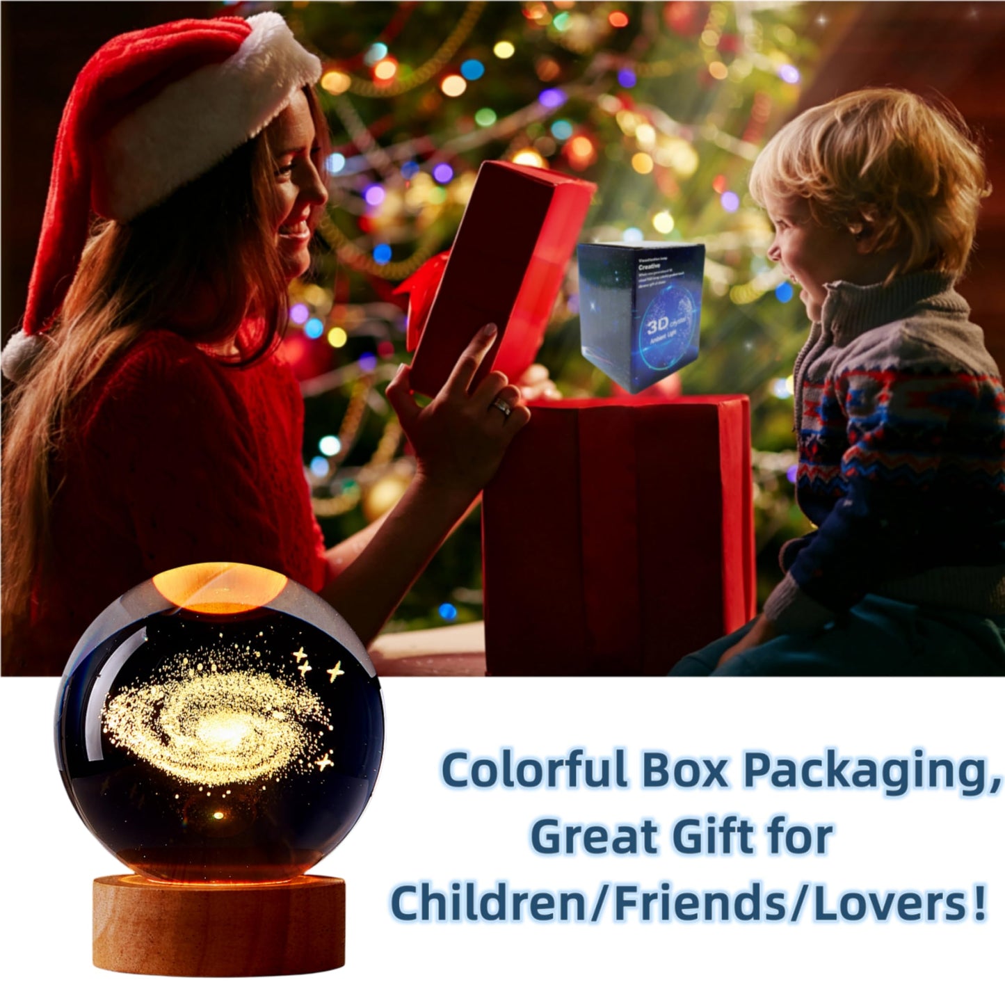 3.15 inch Galaxy Crystal Ball lamp,3D Solar System Crystal Ball Night Light with Wooden Base,16 Colors Change with Remote Control,Clear Glass Planet Light,Birthday Gift for Friends (Galaxy)