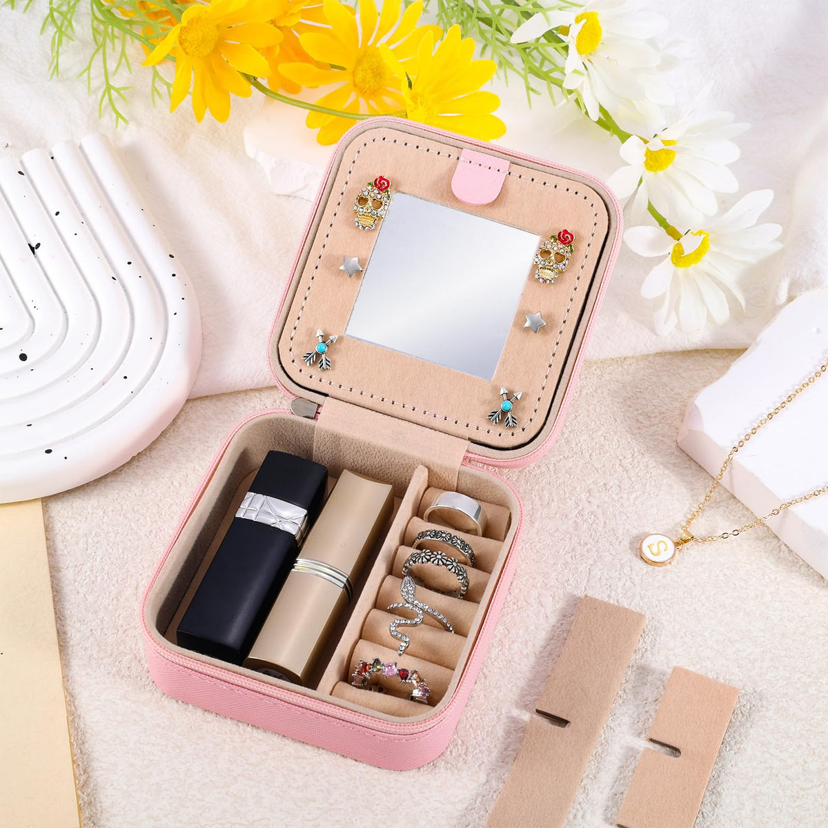 URSKYTOUS Travel Jewelry Case For Women Girls Personalized Small Jewelry Box Cute Mini Jewelry Organizer Holder for Women Birthday Gift for Girlfriend Wife Couple Gift Anniversary Christmas Gifts(S)