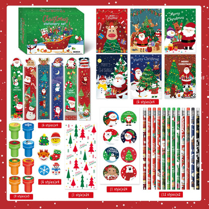 BEARUN 168 Pcs Christmas Party Favors Bulk for Kids-24-Pack Christmas Stationery Set for Stocking Stuffers, Christmas-Themed Classroom Gift Exchange School Games Prizes Carnival Events