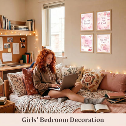 SJUDHHG Dorm Room Decor for Girls, Pink Bow & Cherry Posters, Aesthetic Prints, Ideal Birthday Graduation Gift for Girls, Cute Wall Art for College Apartment Bedroom Living Room Dorm, 8 x 10 inch Set of 4 (Unframed)