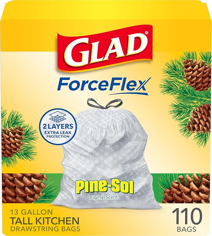 Glad ForceFlex Tall Kitchen Trash Bags, 13 Gallon, Pine-Sol Original