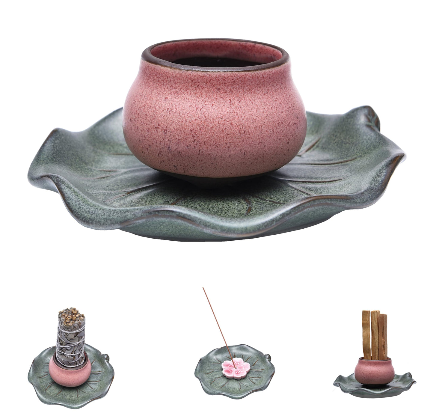 KR. LIF 3-in-1 Ceramic Incense Holder for Sage Sticks Incense Burner - Palo Santo Holder Set with Tray and Incense Burners