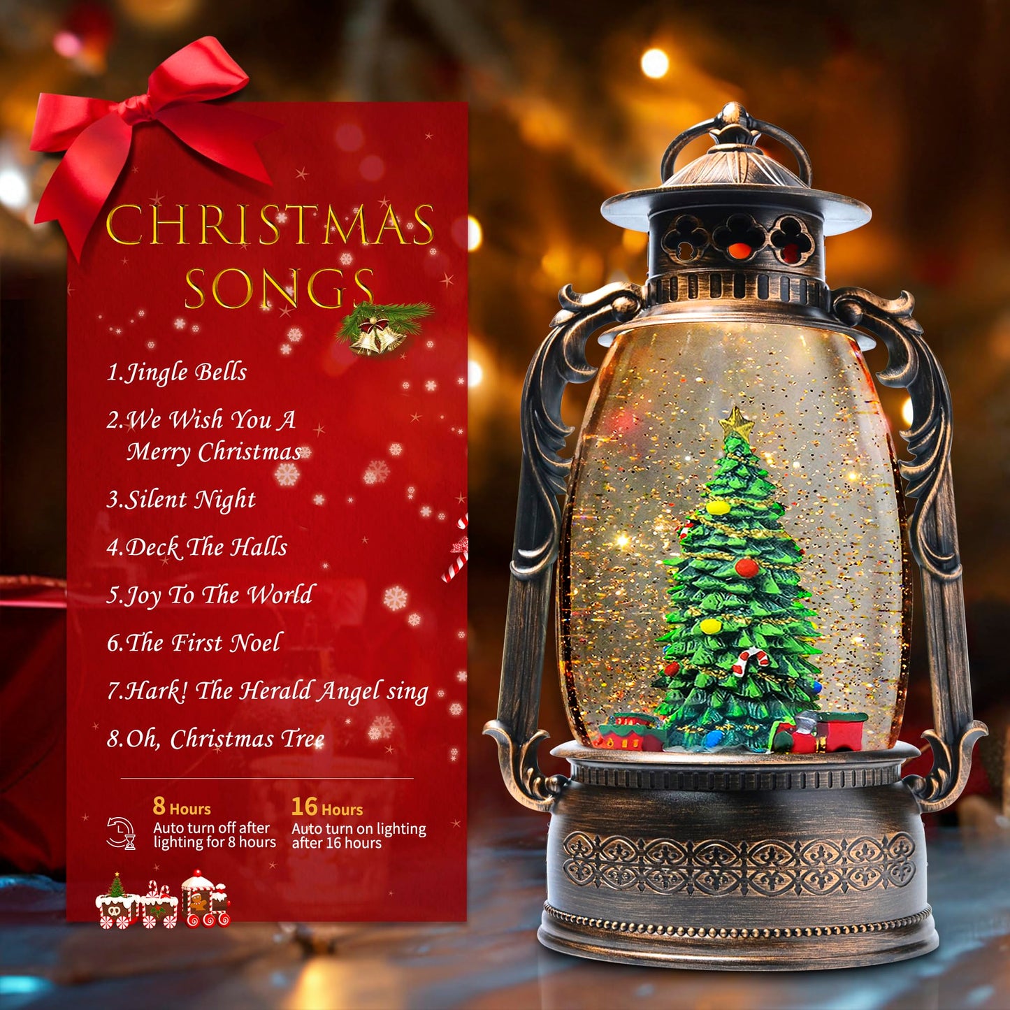 Extra Large Christmas Snow Globes Christmas Lantern, 13.8" Musical Snow Globe Rotating Train Snowglobe 8 Songs 6H Timer Music Box Dual Power Snowglobes for Kids Adults Lighted Christmas Decor Gifts
