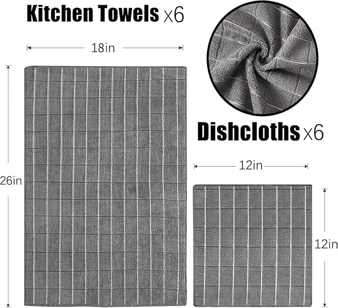 Microfiber Kitchen Towels and Dishcloths Set, 26 X 18 Inch and 12 X 12 Inch