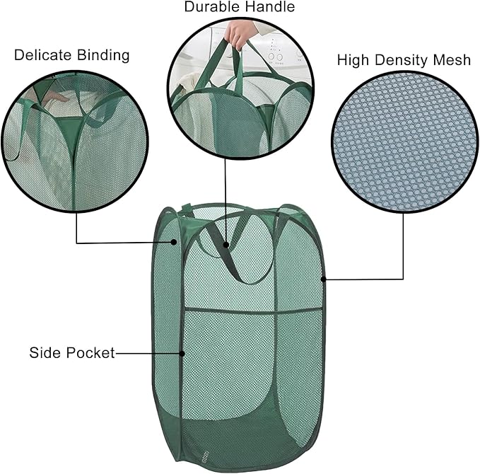 Pop Up Laundry Basket, Collapsible Mesh Laundry Hamper, Vertical Popup Hamper
