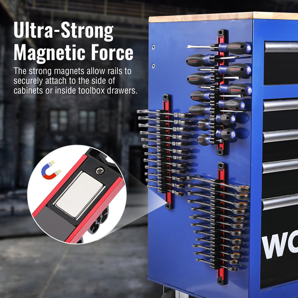 WORKPRO Magnetic Screwdriver Organizer and Wrench Organizer, Aluminum Rail Magnetic Tool Organizer, Tool Holder, Toolbox Organization, 24-Slot Screwdriver and Wrench Holder (Tools not Included)