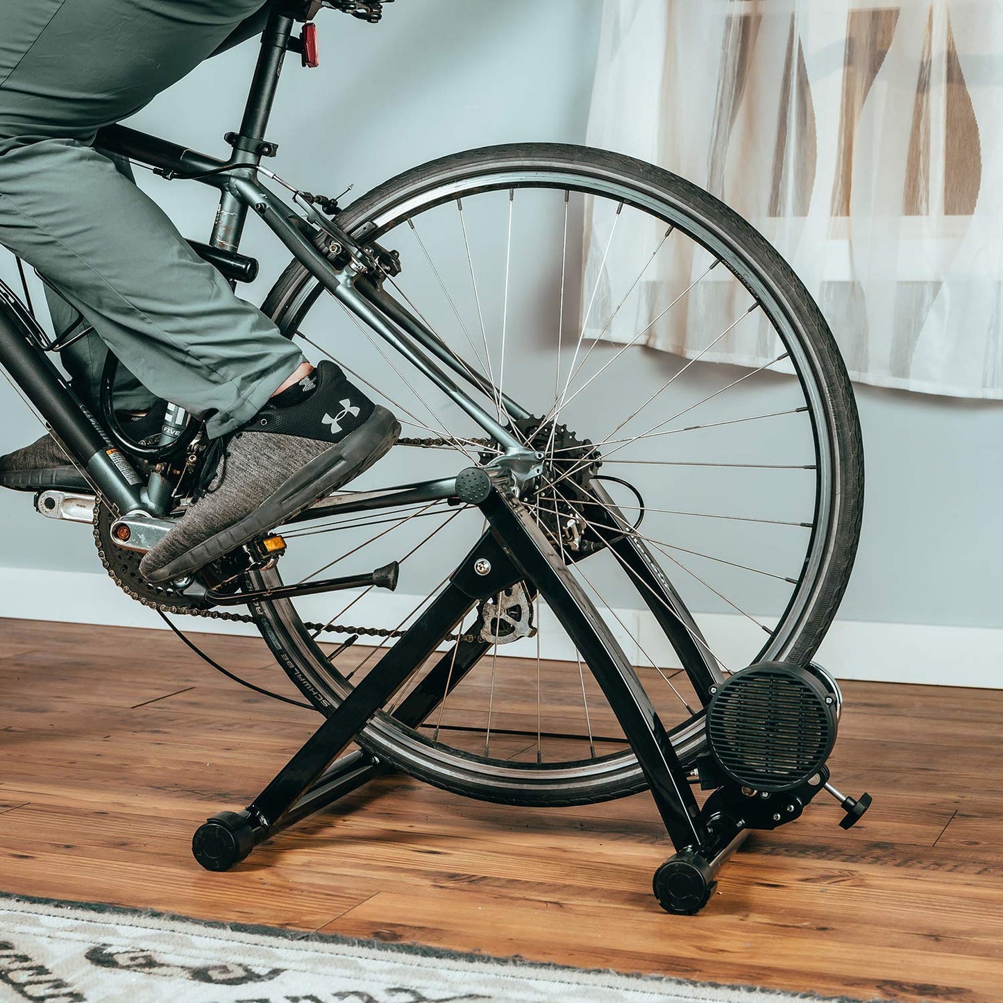 Alpcour Bike Trainer Stand for Indoor Riding – Portable Foldable Magnetic Stainless Steel Indoor Trainer, Noise Reduction, 6 Resistance Settings & Bag – Stationary Exercise for Road & Mountain Bikes