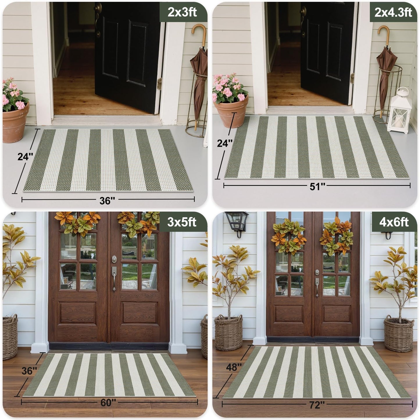 OJIA Outdoor Rug 3'x5', Washable Entryway Rugs Indoor Fall Front Door Mat Cotton Woven Checkered Front Door Rug Small Area Rug Halloween Doormat for Porch Kitchen Patio Bathroom (Green/White/Tan)