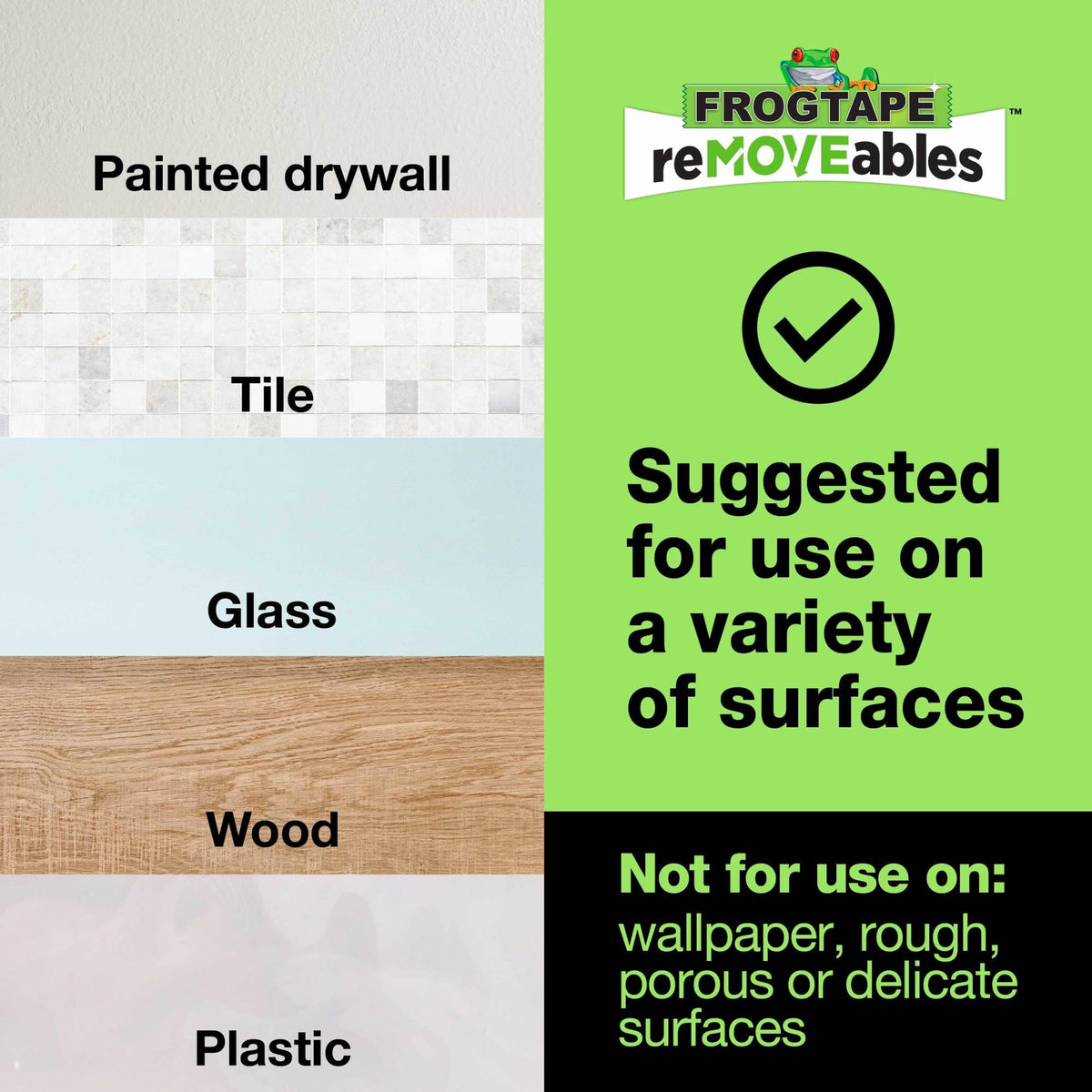 FrogTape reMOVEables Damage Free Adhesive Wall Hook - Removable Large Utility Wall Hooks for Hanging - No Nails - Holds up to 5 lbs - 6 Reusable Hooks & 12 Adhesive Strips - White (Pack of 12)