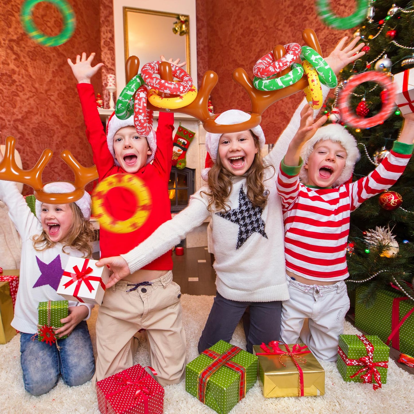 MGparty Christmas Inflatable Reindeer Antler Toss Game for Xmas Kids Teens Party Favors Supplies Toss Game