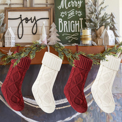 VIBILIA Christmas Stockings 4 Pack, 18 Inches Large Size Knitted Xmas Stocking for Fireplace, Holiday Party Decorations (White Red)