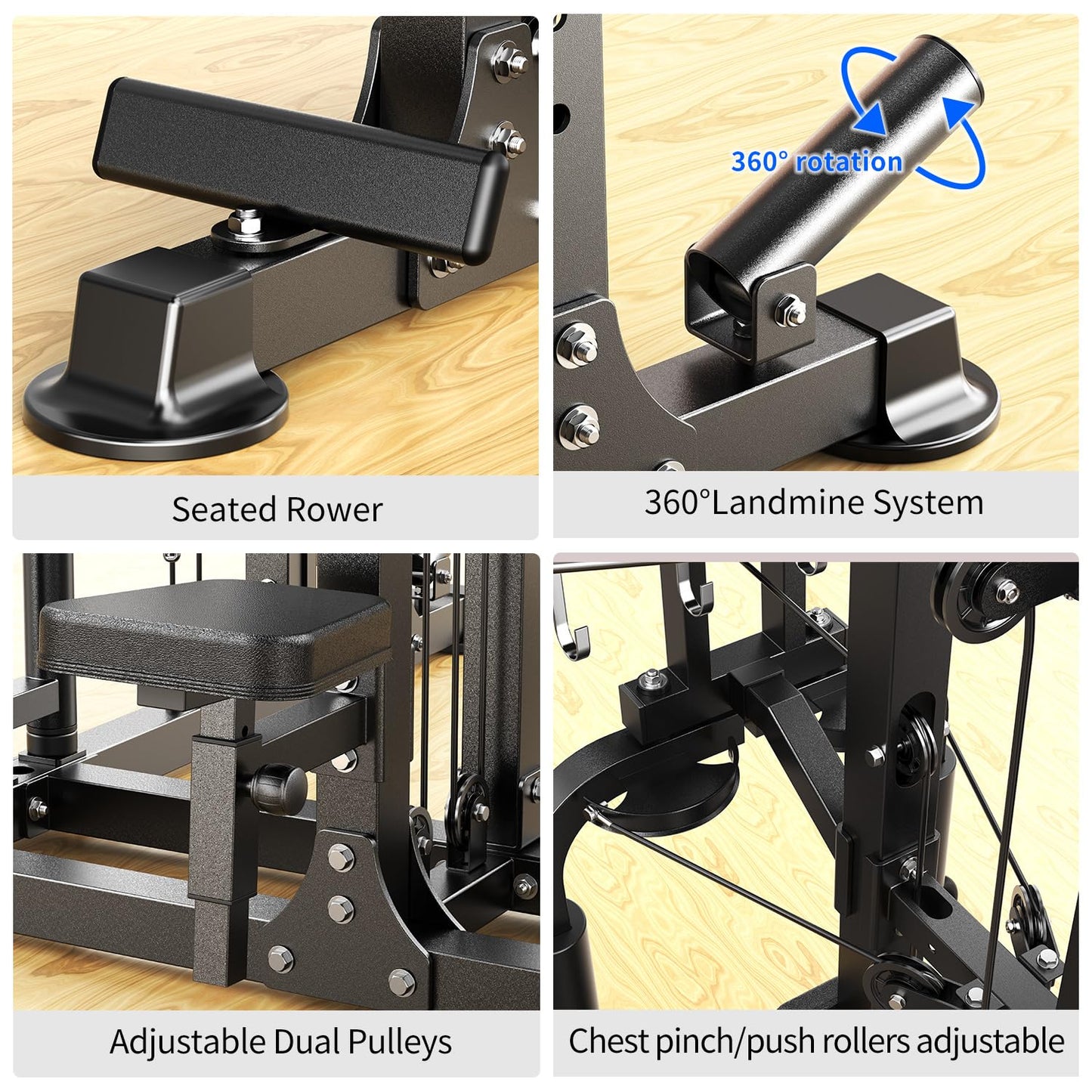Multi-Purpose Squat Rack,Smith Machine Weight Rack Set with Cable Crossover System, Home Gym Power Racks, Power Racks and Packages (L06 two users, Power cage Black+bench+Cast lron 184LBS)