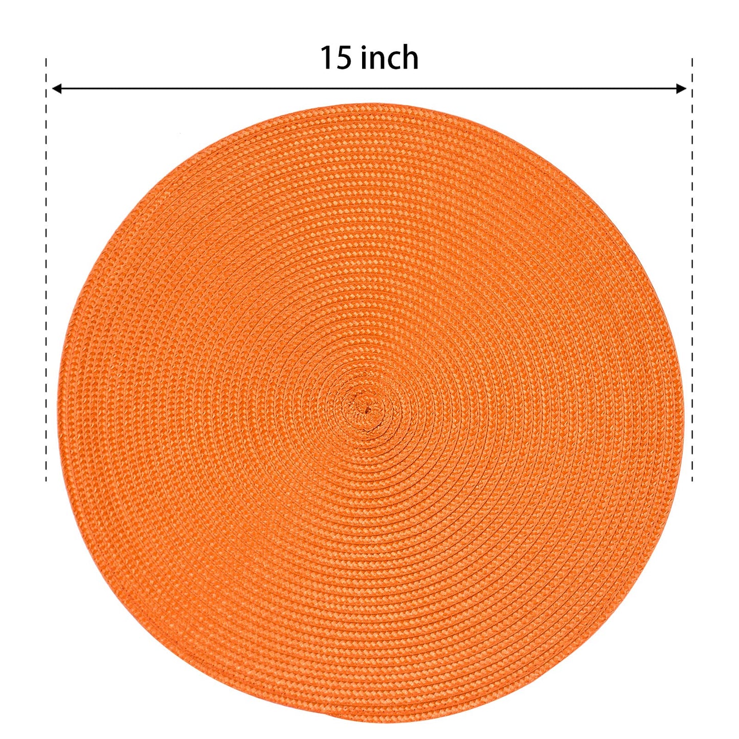 FunWheat Round Braided Placemats Set of 6 Table Mats for Dining Tables Woven Washable Non-Slip Place mats 15 inch(Orange, 6pcs)