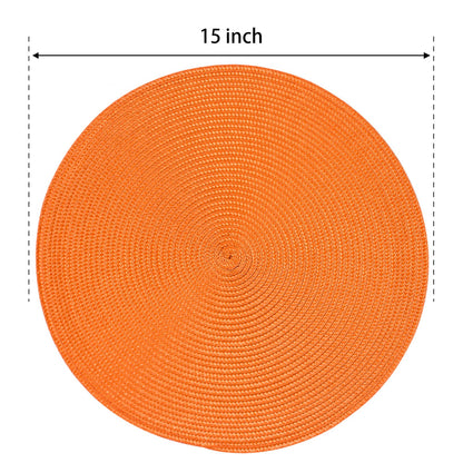 FunWheat Round Braided Placemats Set of 6 Table Mats for Dining Tables Woven Washable Non-Slip Place mats 15 inch(Orange, 6pcs)