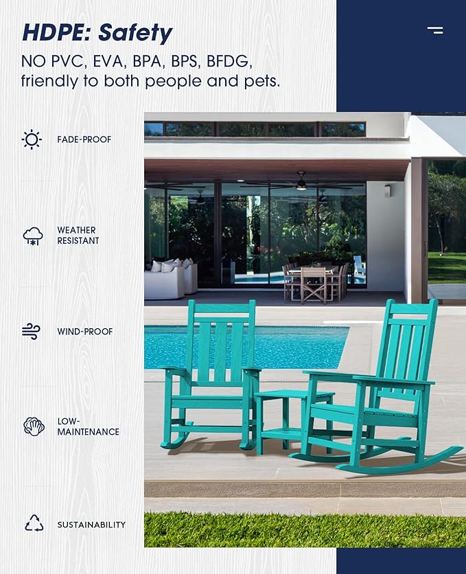 KINGYES Oversized Outdoor Rocking Chair Set of 2, All-Weather Patio Rocking Chairs for Porch, HDPE Outdoor Patio Rockers with High Back & Wide Seat for Garden, Lawn, Aruba