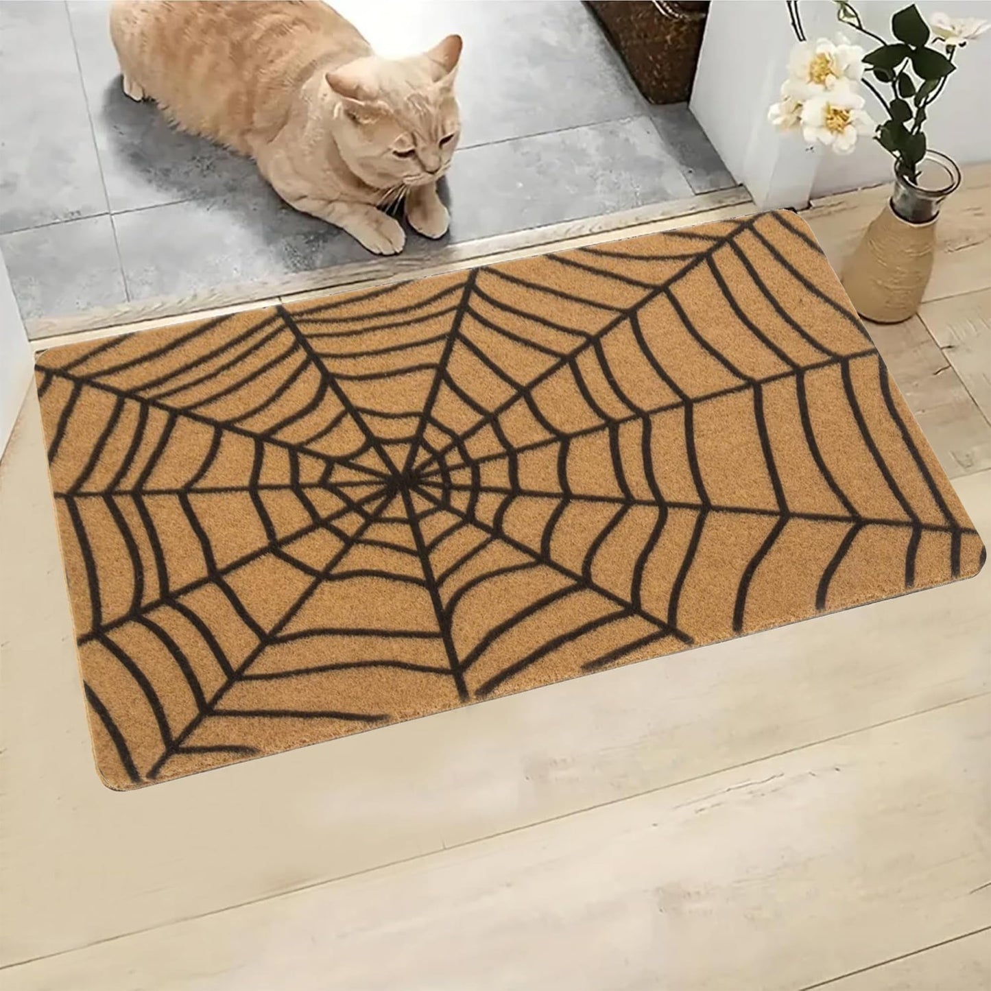 UTOWO Spider-Web Doormat for Halloween Outdoor Entry Decor Synthetic-Coir Frontdoor-Mats Non-Slip Porch/Farm/Garden Acc 17X29in