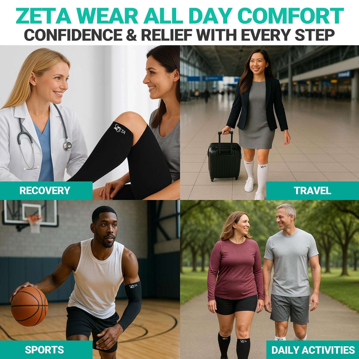 Zeta Wear Plus Size Support Socks - Wide Calf Compression, Great for Travel & Flights, Women Love Its Amazing Fit, Cotton-Rich Comfort & Soothing Relief, 1 Pair, 3XL, Gray