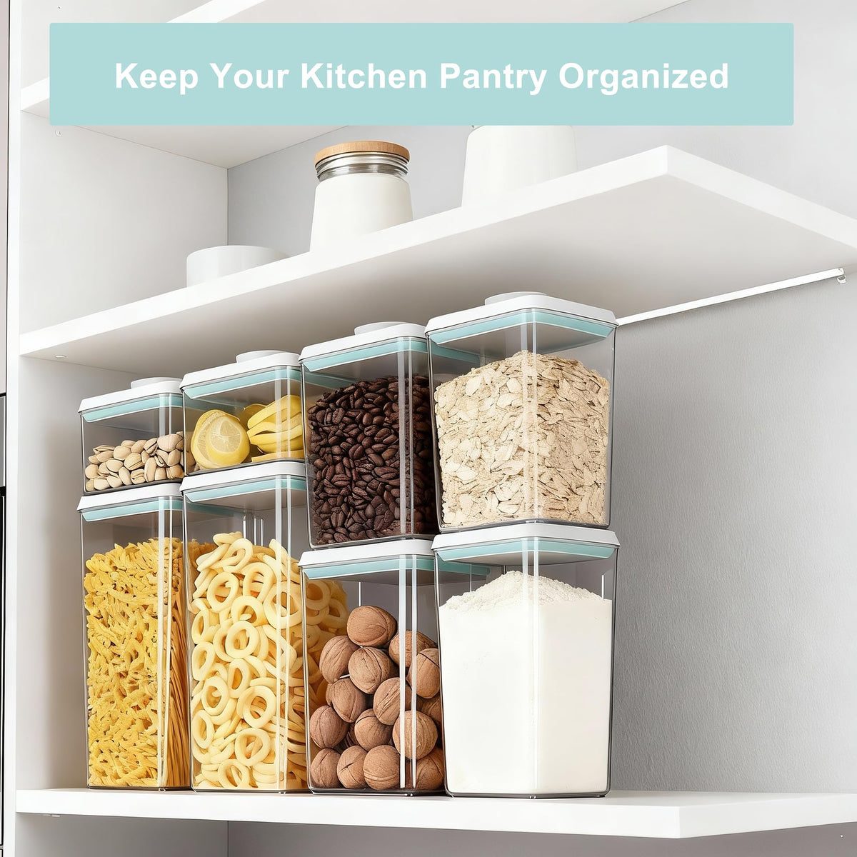 Cozey Daily Pop Containers with Lids - Stackable Airtight Food Storage, Kitchen Pantry Storage Containers for Snacks Candy Salt Herbs Spices BPA-Free (12PCS (1.2 + 2.0 + 2.7 + 3.3 Qt) * 3)