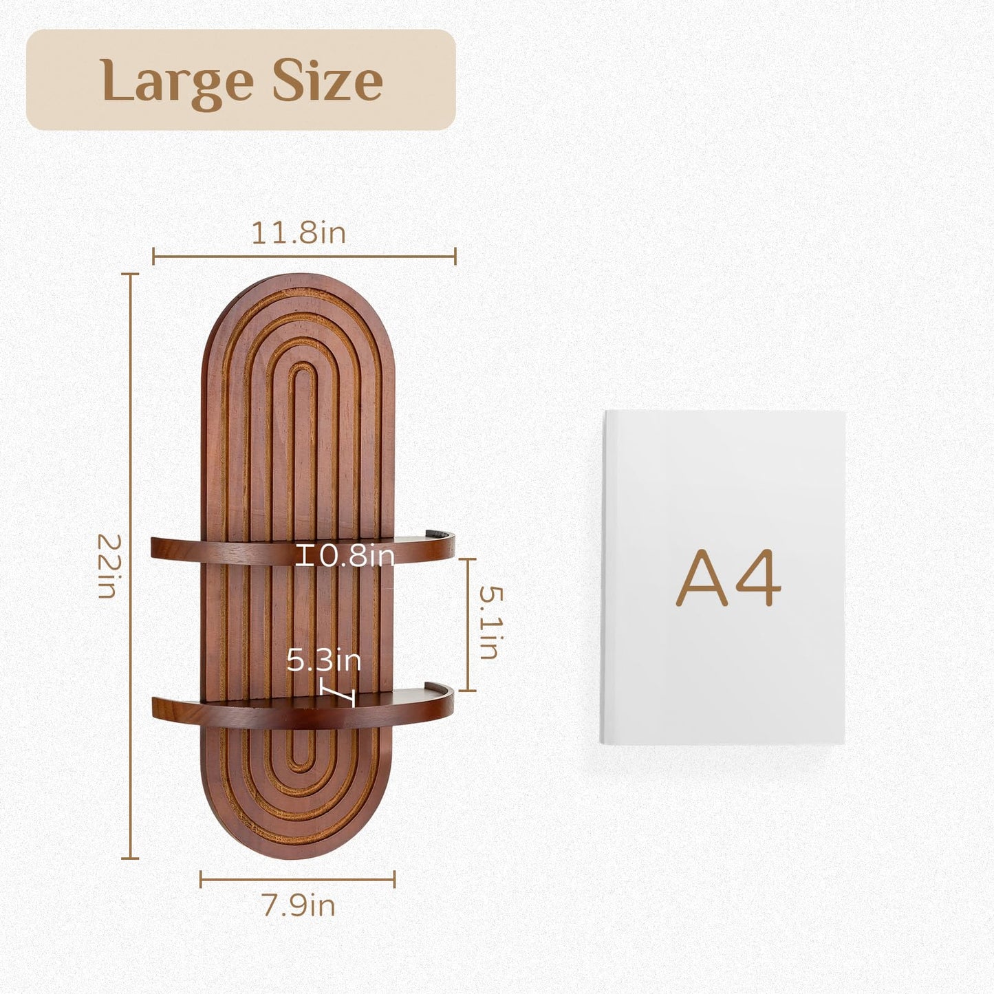 Walasis Mid Century Wall Shelves with Ledge: 22inch Large 2-Tier Walnut Boho Floating Shelves Arched Modern Wall Decor for Bathroom Bedroom Living Room Entryway