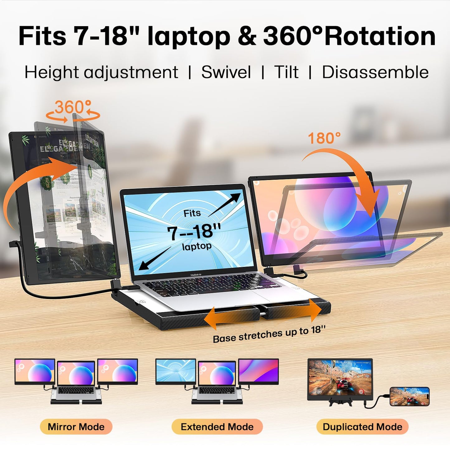 14" Dual Laptop Screen Extender with 1.3lbs - Ultra Thin Portable Monitor for Laptop Plug & Play, FHD 1080P Laptops Extended Monitor for 13"-17" Laptops, USB-C/HDMI Travel Display for Mac/Win