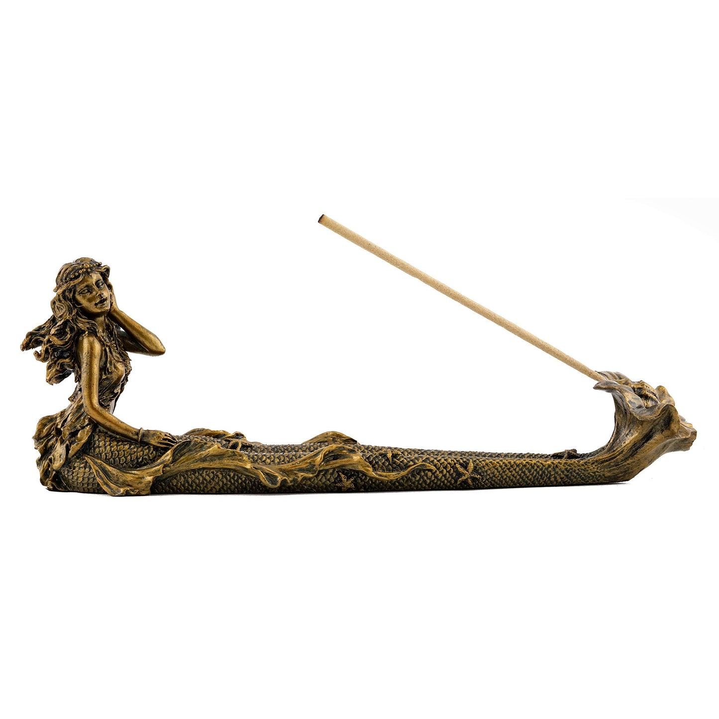 Top Collection Beach Mermaid Incense Holder Statue - Hand Painted Beautiful Mythical Creature with Bronze Antique Finish Look- 9-Inch Long Fragrance Incense Burner Figurine