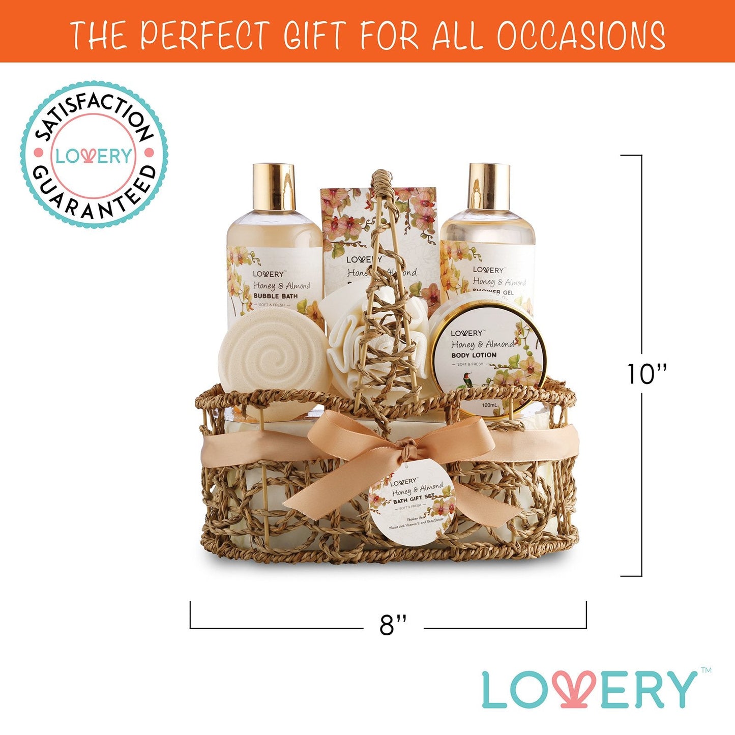 Christmas Gift Baskets for Women Gifts for Women Who Have Everything, Home Spa Honey & Almond Scent, Luxury Bath & Body Set - Shower Gel, Bubble Bath, Body Lotion, Salts, Bath Bomb, Bath Puff.