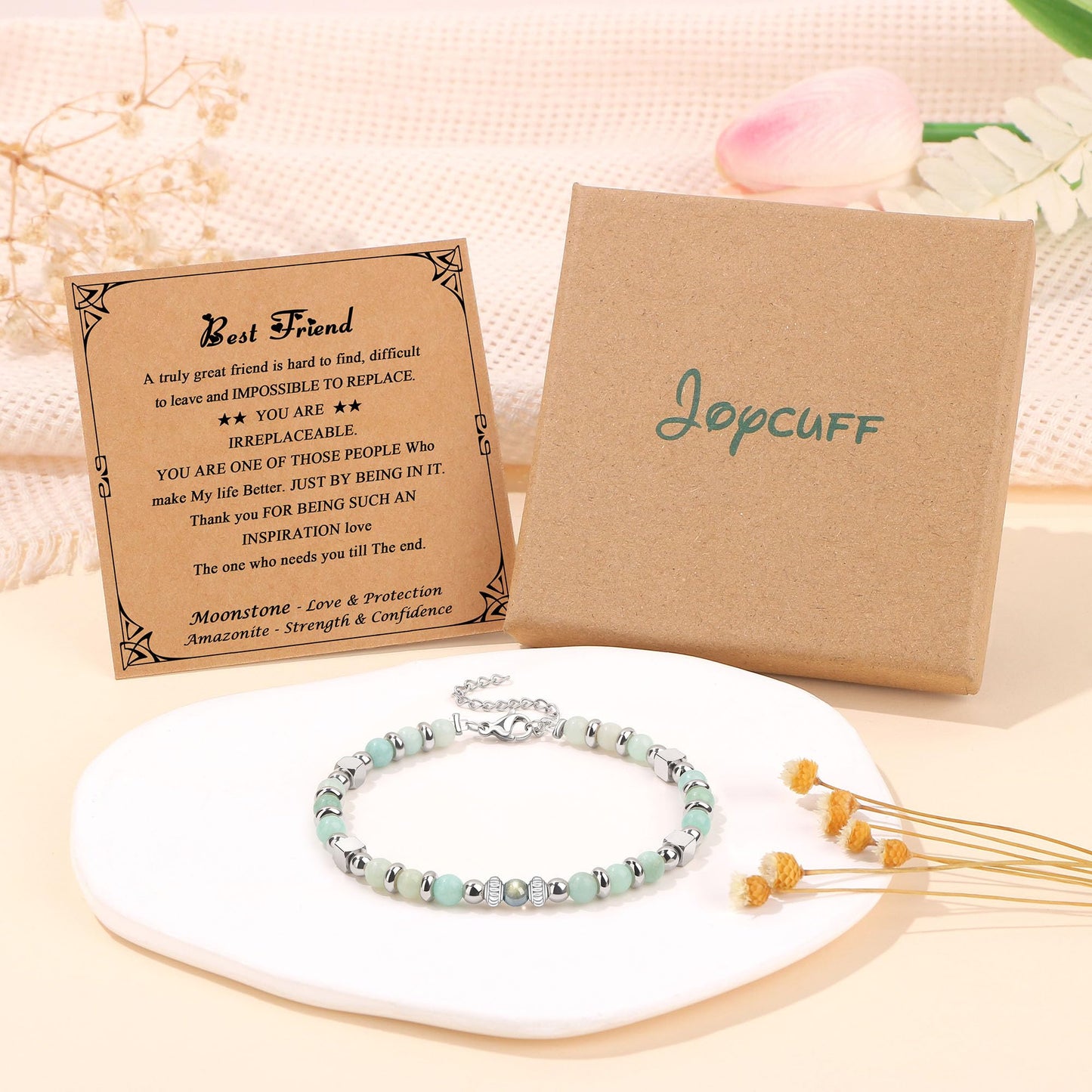 JoycuFF Best Friend Birthday Gifts for Women, Valentines Mothers Day Ideas Gifts for Best Friend Bestie Friendship Bracelet, Christmas Unique Present Amazonite Moonstone Bracelets