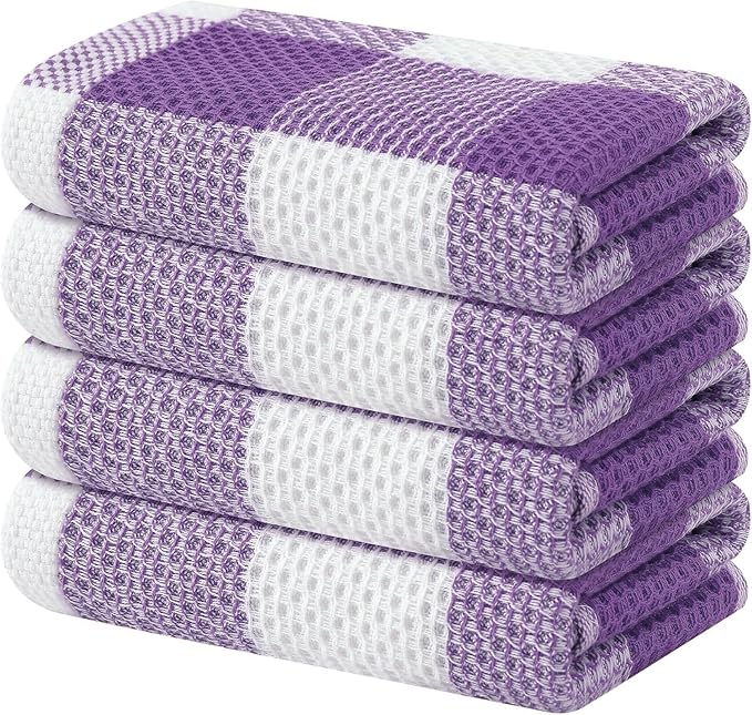 Homaxy 100% Cotton Waffle Weave Check Plaid Kitchen Towels, 13 x 28 Inches