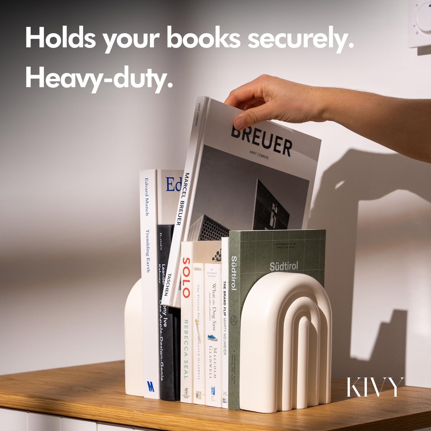 KIVY Concrete Book Ends for Shelves [Heavy Duty BOOKENDS] - Bookends Decorative for Heavy Books - Modern Trendy Book Ends - Book Stopper for Shelves - Book Holders