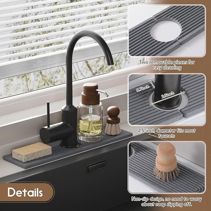 Faucet Mat for Kitchen Sink, Diatomite Quick Drying Tray, 15.8 Inch Kitchen