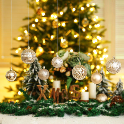 Christmas Ball Ornaments Champagne Christmas Tree Decorations with Hang Rope-36pcs Shatterproof Christmas Ornaments Set with 6 Styles in 3 Sizes(Small Medium Large)