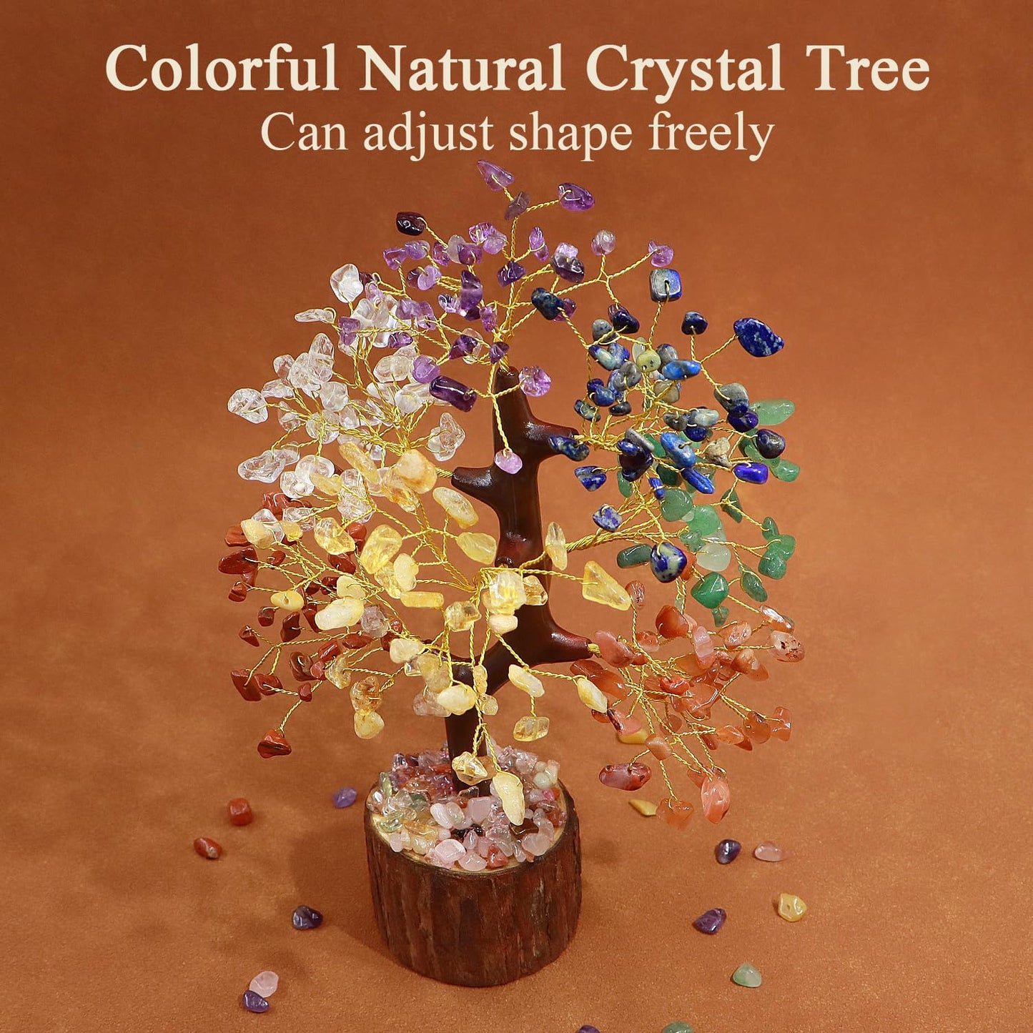 Handcrafted 7 Chakra Healing Crystal Tree of Life for Yoga, Meditation, Home Décor, Office Desk Decor, Living Room Decor, Crystal Bonsai Tree for Stress Relief, Birthday Gifts for Wife, Women, Mom