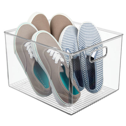 mDesign Large Plastic Storage Organizer Container Bin, Closet Organization for Hallway, Bedroom, Linen, Coat, and Entryway - Holds Clothing, Blankets, and Accessories, Ligne Collection, Clear