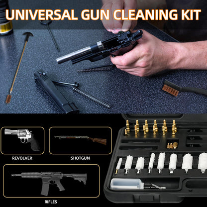 XKV Universal Gun Cleaning Kit for Pistol,Shotgun,Rifle,Airgun,Revolver and Gun Accessories,for Hunting and Shooting,Cleaning Kit with Portable Case,Brushes,Jags and Adapters - Gifts for Men