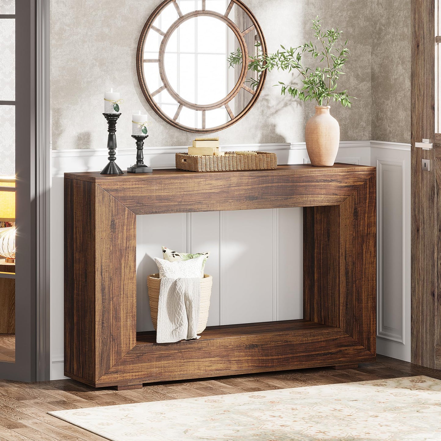 Tribesigns Farmhouse Console Table, 47 Inches Entryway Console Table with Storage, Industrial Hallway Accent Table for Living Room, Entrance