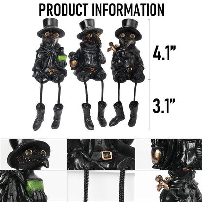 Dazzle Bright 3 Pcs Halloween Plague Doctor with Dangling Legs Figurines Decoration, Resin Gothic Scary Crow Table Fireplace Shelf Sitting Figurines Party Ornament Gifts for Indoor Home Decor