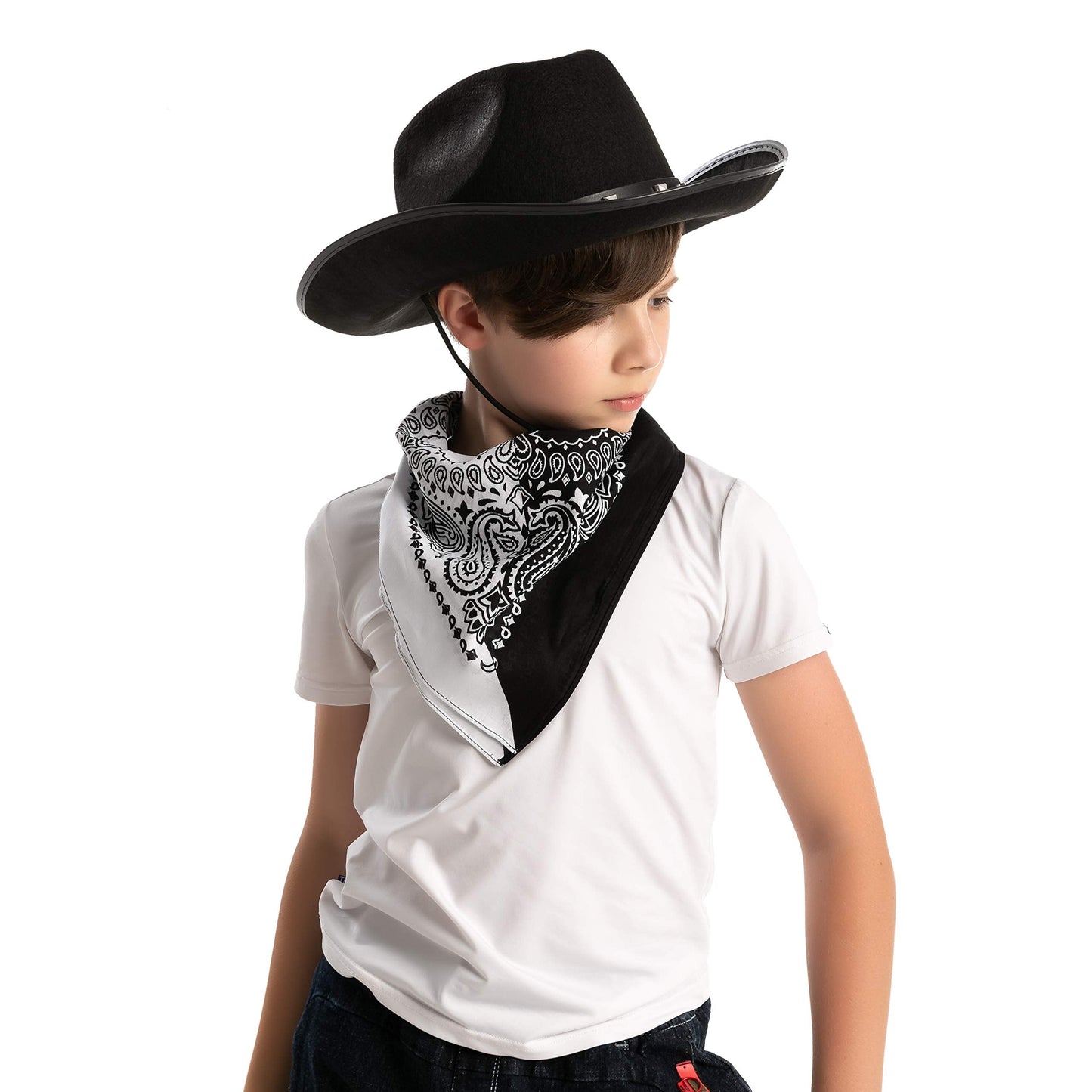Spooktacular Creations Black Cowboy Hat, Bandanas, and Photo-props for Halloween Costume, Themed Parties, School Play, Trick or Treat