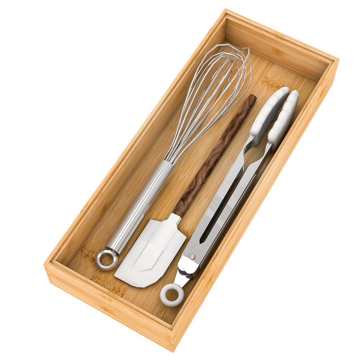 Utensil Organizer Silverware Drawer Organizer-Stackable Bamboo Flatware Caddy Cutlery Holder, Wooden Storage Boxes Tray for Bedroom,Office, Bathroom, Vanity & Garage Tool Organization(15"6"2.5")