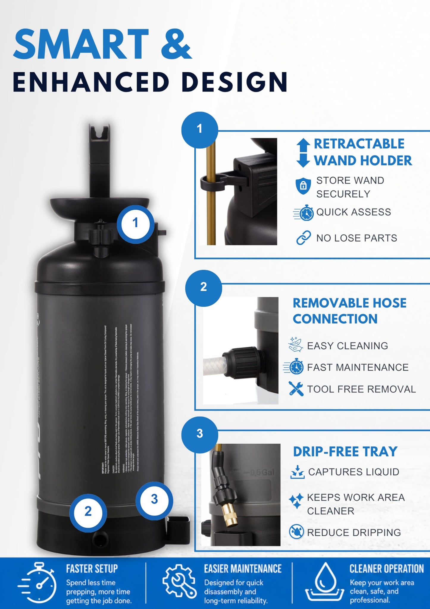 Concrete Sprayer 2 Gallon Chemical Resistant Compression Pump Sprayer for Form Oil, Water-Based Sealers,Construction Chemcial, Adjustable Pressure, Industrial Grade Durability Brass Nozzles