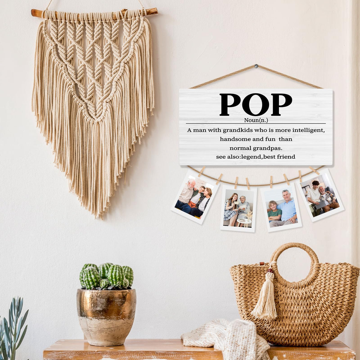 shiviody Pop Gifts Picture Frame Photo Holder for Wall, Best Grandpa Gifts for Christmas Birthday from Grandkids Granddaughters Grandsons, Grandpa Photo Hanging Display Picture Board for Wall Decor