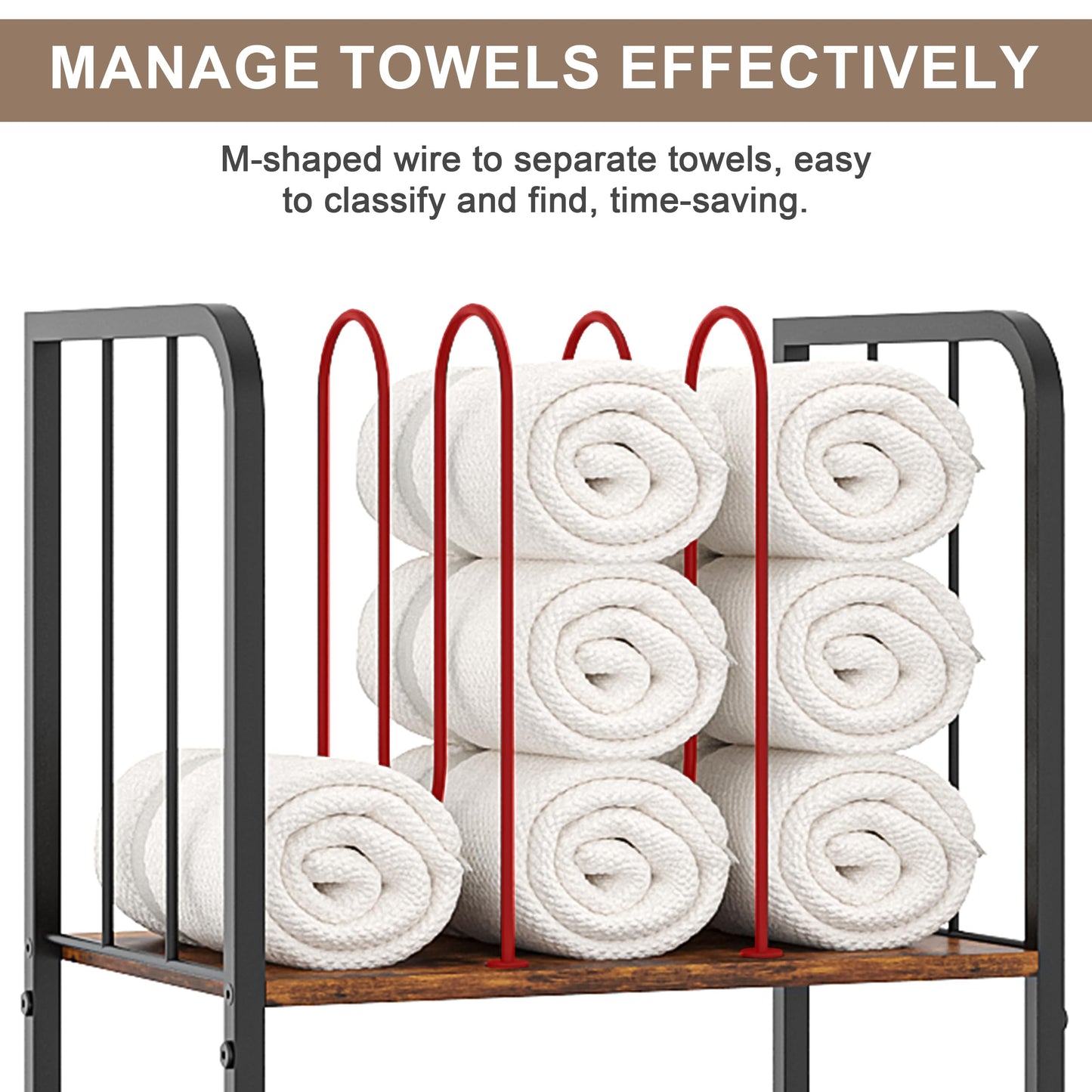 Towel Rack Free Standing 4-Tier M-Shaped Detachable Dividers, Durable Metal Towel Holder, Pool Items Holder, Space-Saving Storage Organizer, Modern Bath Towel Shelf for Bathroom Patent Pending