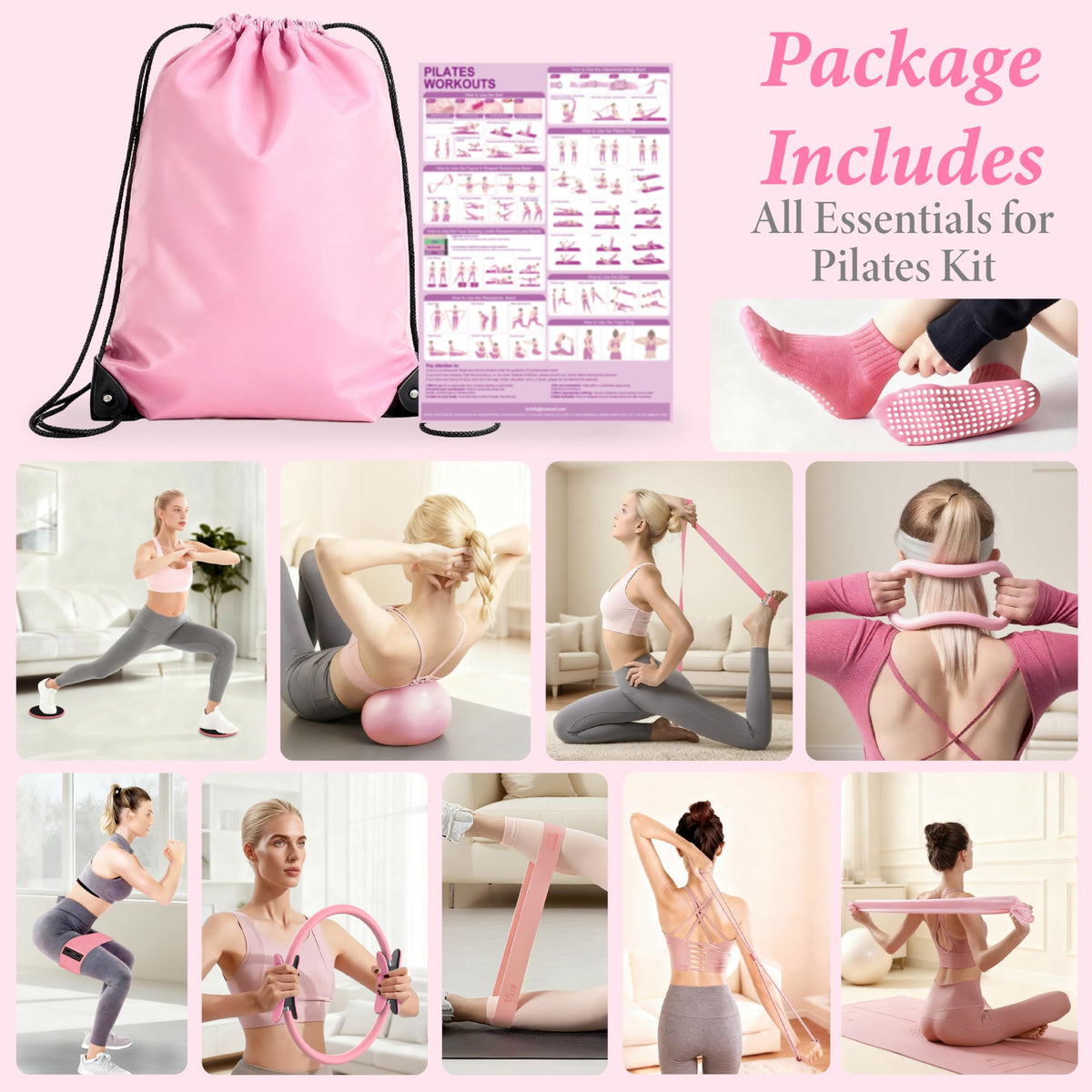 LarFaFa Pilates Kit for Home Workouts, Pilates Equipment Ring and Ball Set, Pilates Essentials Kit for Women, Home Pilates Workout Kit, Pilates Set, Pilates Starter Kit for Women at Gym Studio Travel