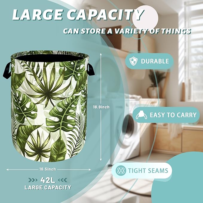 Tropical Leaves Laundry Basket Hawaii Foldable Funny Laundry Hamper Oxford