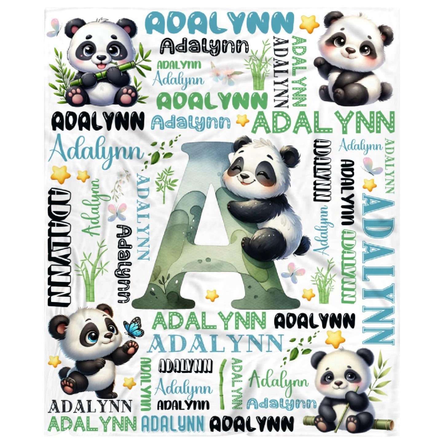 Custom Panda Blanket,Personalized Panda Gifts,Soft Flannel Throw for Bed Sofa,Lightweight,40 x 30in