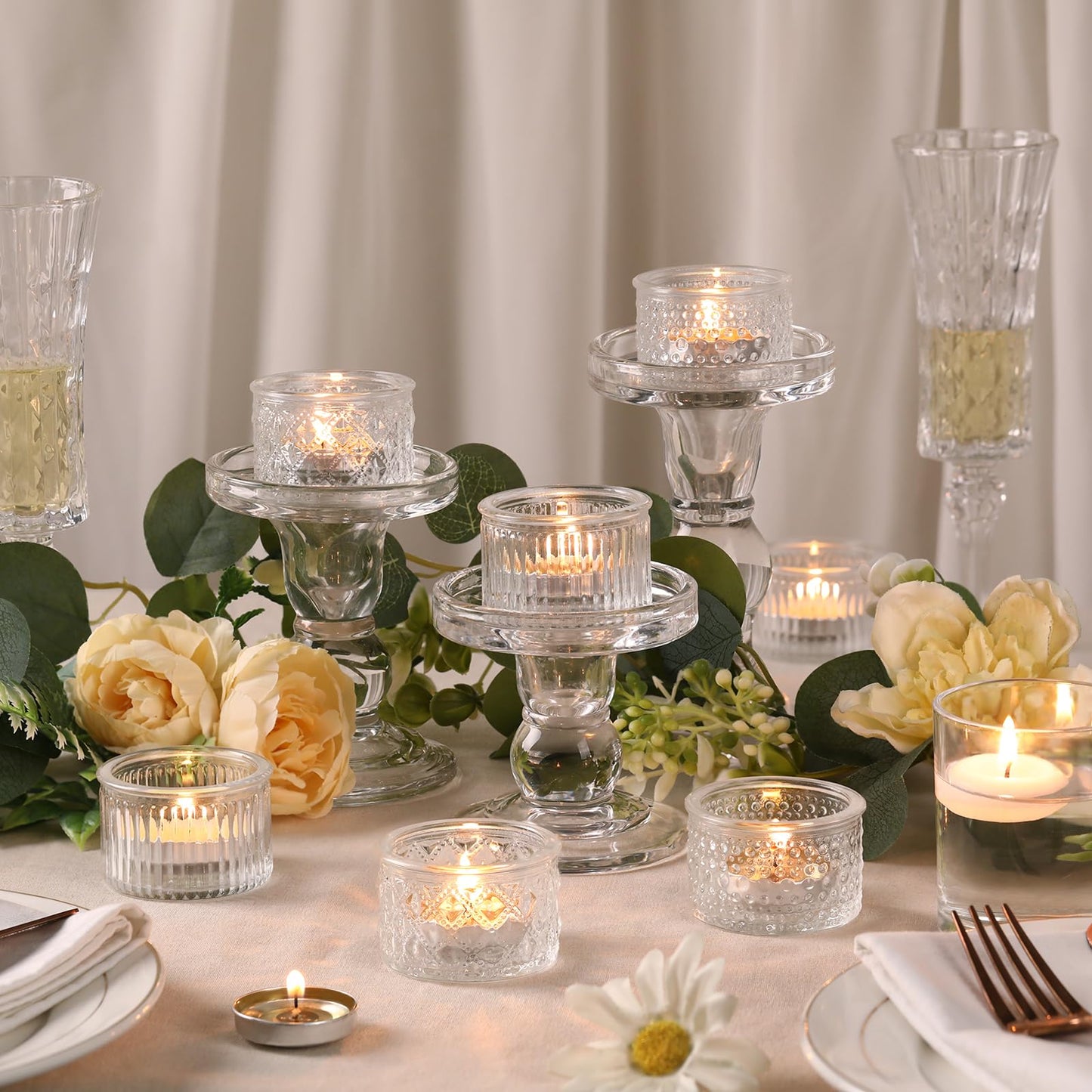 Lanttu 15 Pcs Clear Tealight Candle Holders Bulk Glass Votive Candle Holders Set for Wedding Table Centerpiece Home Party Holiday Decor