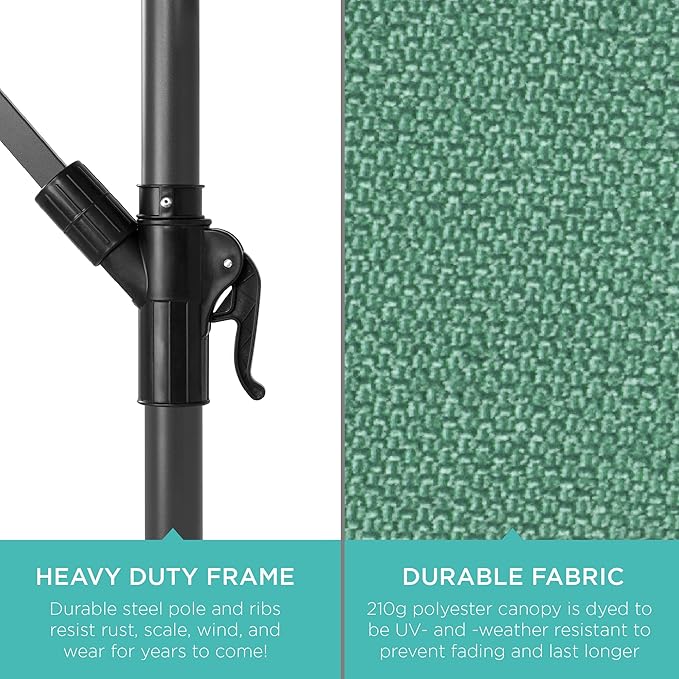 Best Choice Products 10ft Offset Cantilever Hanging Market Patio Umbrella, 8 Sturdy Ribs, Easy Adjustment - Seaglass